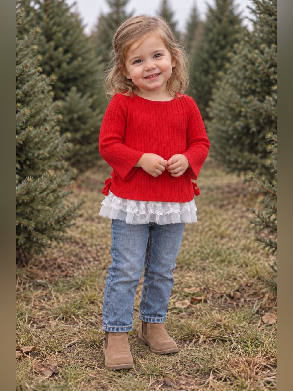 Rare Editions Red Cable Knit Lace Peplum Top 24M Christmas Holiday